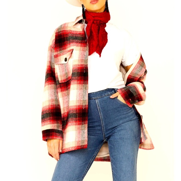 REVEL Jackets & Blazers - REVEL Women’s Red, Charcoal, Black & Cream Shacket Sise Large Like New